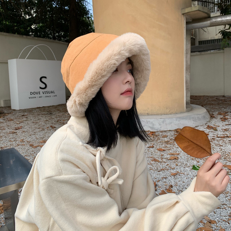 Japanese Plush Fisherman Hat Female Autumn And Winter Korean Version Instagram Tide With Thick Warm Ear Protection Show Face Small Basin Specification drawing