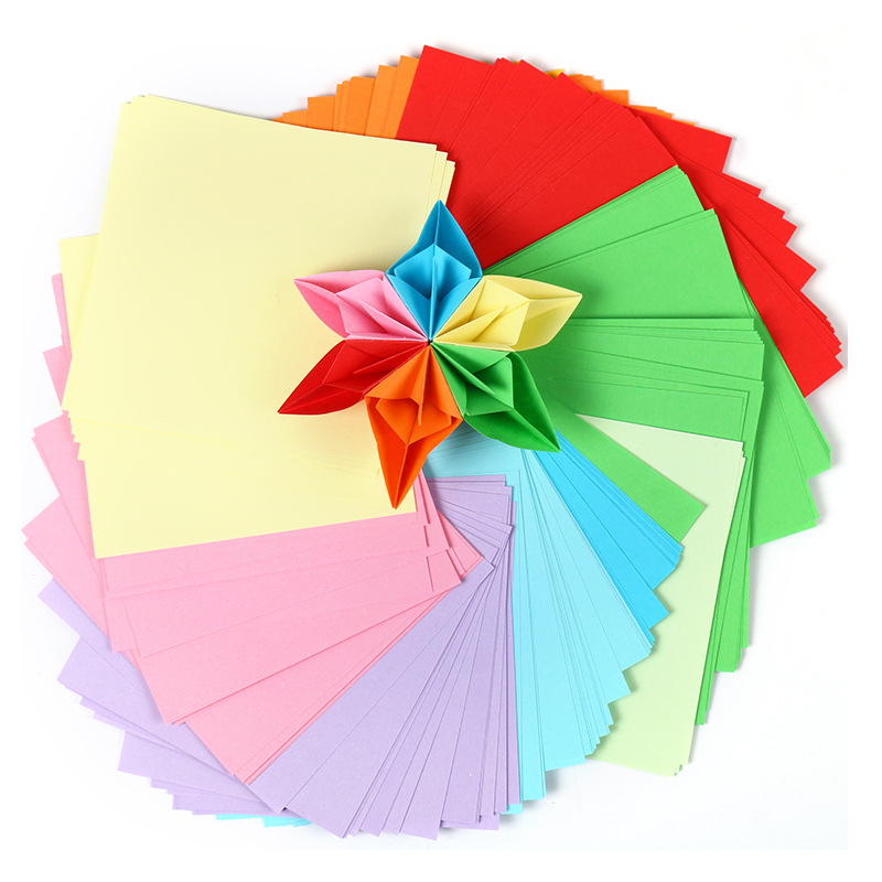 Children's special square colored paper-cutting mixed with 10 colors, 100 pieces of painting colored paper, kindergarten art handmade origami Item Picture