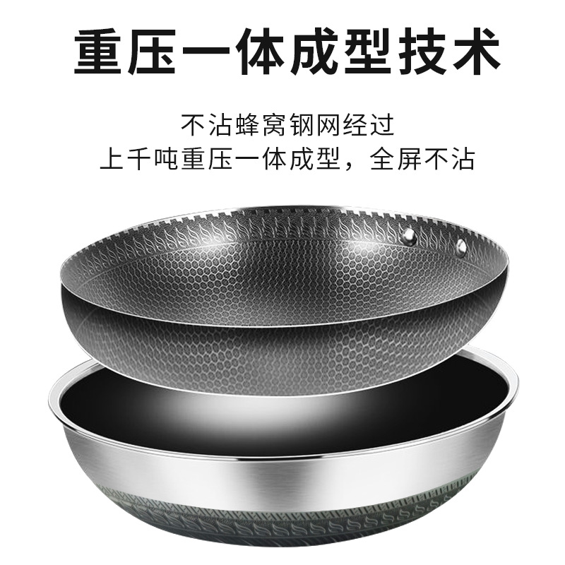 Double-sided screen honeycomb suspended wok, three-layer or five-layer stainless steel wok, uncoated non-stick wok, one-piece consignment details Picture