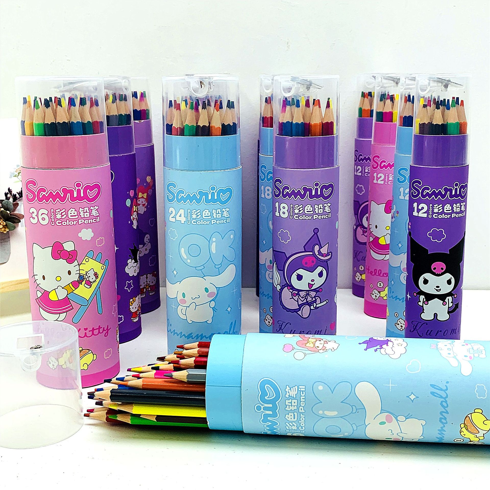 三丽鸥12-18-24-36色桶装彩色铅笔学生画画美术绘画彩铅笔涂画笔