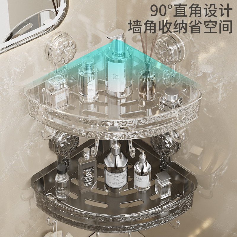 Corrugated suction cup corner shelf tripod Bathroom toilet toilet toiletry table perforation-free wall hanging storage rack details Picture