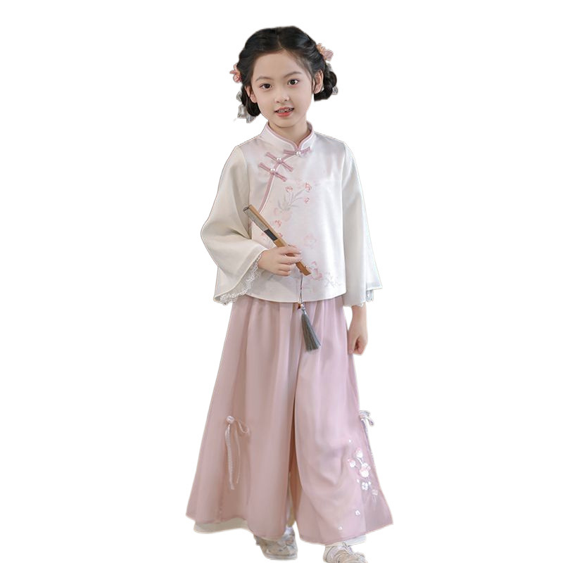 National Trend - Hanfu Girls' Spring and Autumn Collection, New Chinese-style Tang Suits for children, Ancient Style, Super fairy-like Long-sleeved National style sets, Mid-Autumn Festival Traditional Chinese Culture children's Clothing Application Scenario
