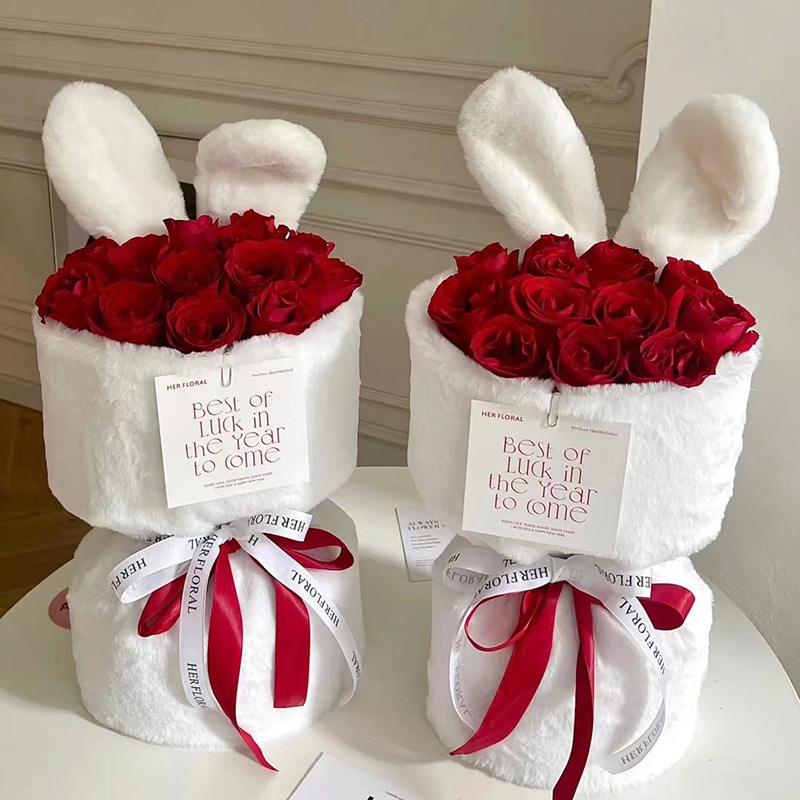 玫瑰花束花小香风兔子香皂花永生花送女友送闺蜜七夕生日礼物国潮详情图4