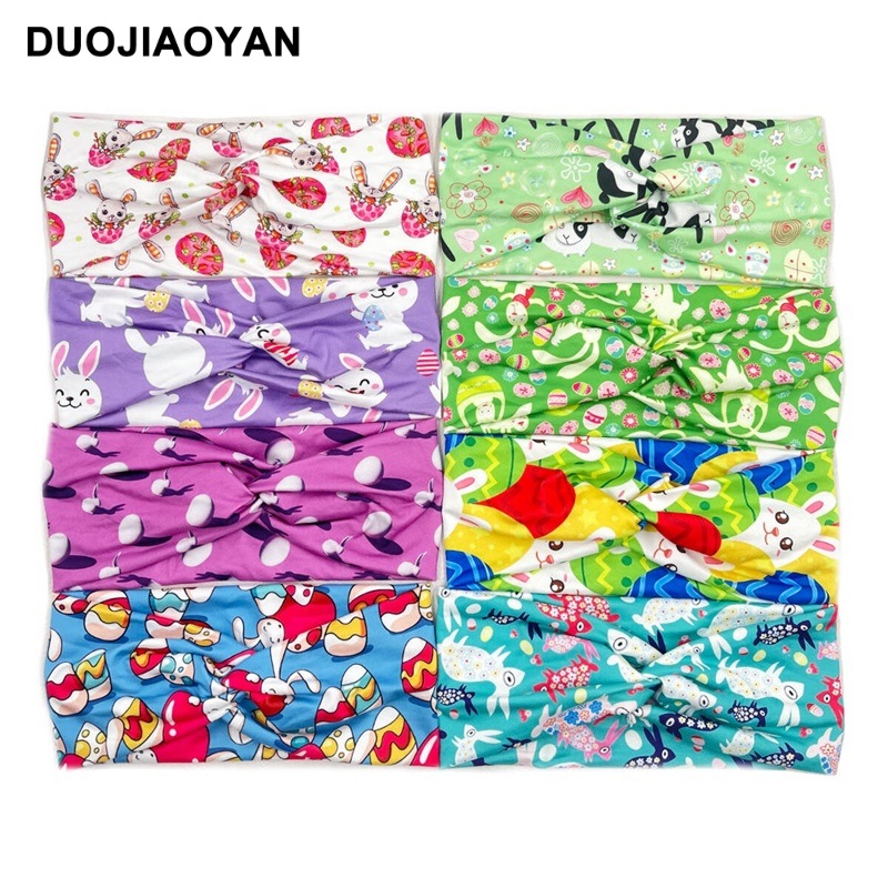Wholesale of the latest Easter headband with cute little rabbit cross headband and printed knotted elastic band Item Picture