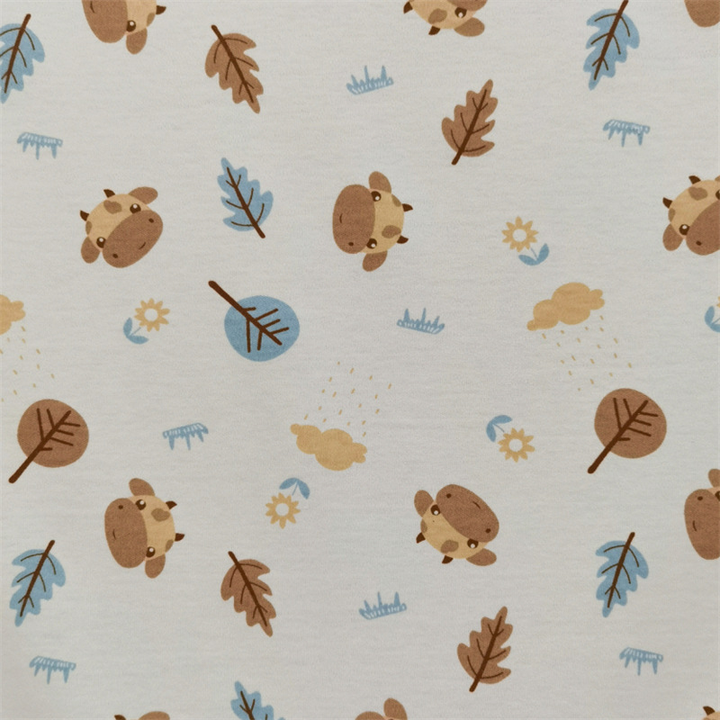 Class A knitted printed cotton and wool fabric, 40S combed brushed fabric, baby spring and autumn crawling clothes underwear, all-cotton printed fabric Application Scenario