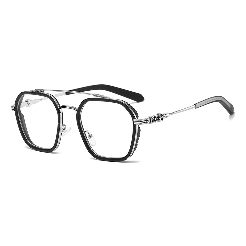 Stylish and cool double beam Clo 伈 flat lens trendy metal frame retro new natural anti-blue light glasses Item Picture