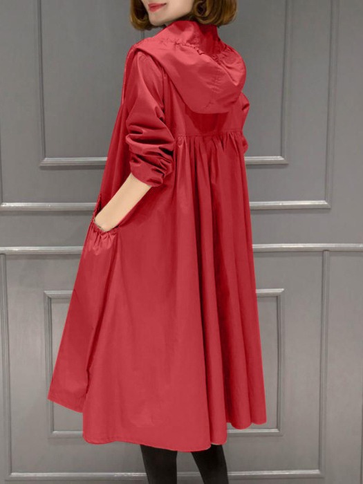 2024 Autumn New Hooded Mid-Length Over The Knee Thin Spring Women's Trench Coat Loose Large Size Coat Specification drawing