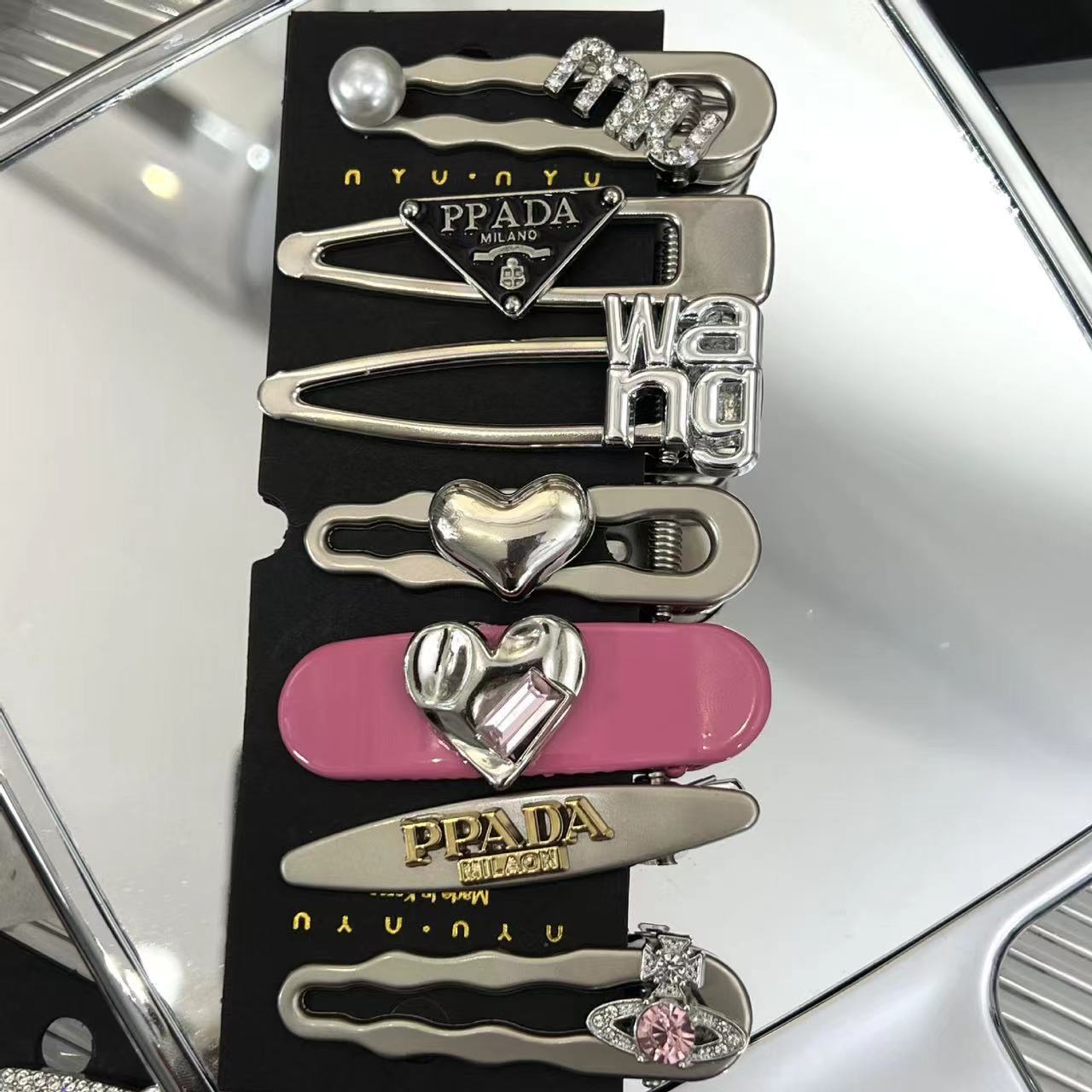 Cool Wind Seven Piece Hair Clip Ins Dopamine Side Hair Card Y2k Light Luxury Tiktok Fast Hand Hair Accessories Set Specification drawing