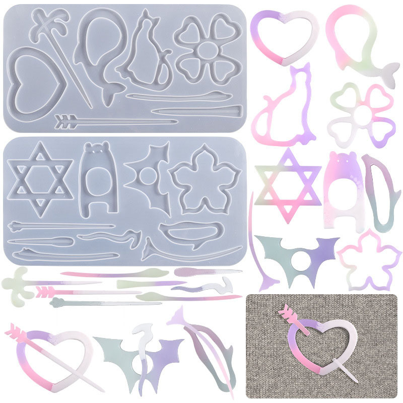 diy glue sweater buckle grinding tool six stars love four-leaf clover dolphin bear button silicone mold