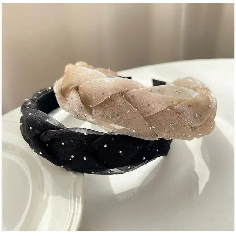 麻花辫宽边网纱满天星发箍女压发时尚简约发饰清新甜美百搭头箍女详情8