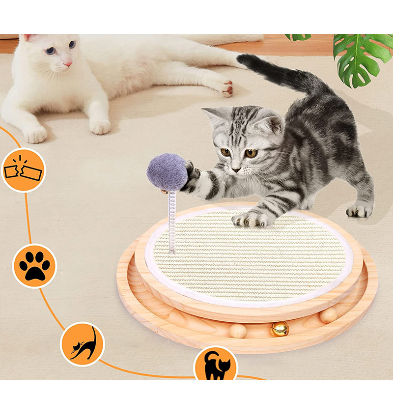 宠物猫玩具滚轮抓板垫   小猫智力剑麻抓板铃铛滚球锻炼猫抓板详情图3