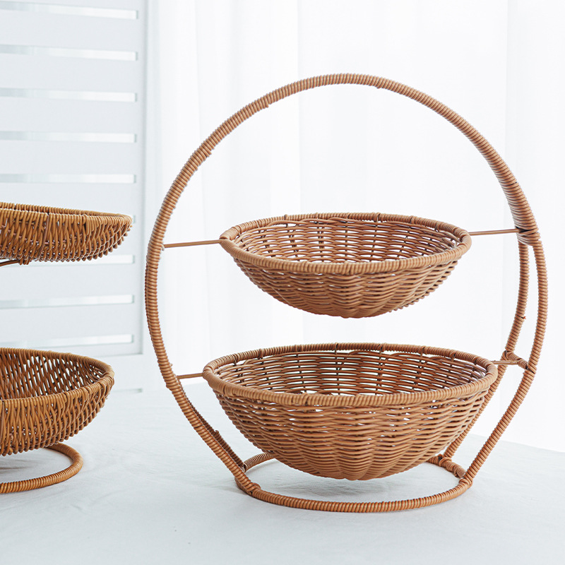 Rattan Woven Storage Basket Multi-Layer Snack Fruit Tray Stand Picnic Basket Home Restaurant Snack Cake Fruit Basket details Picture