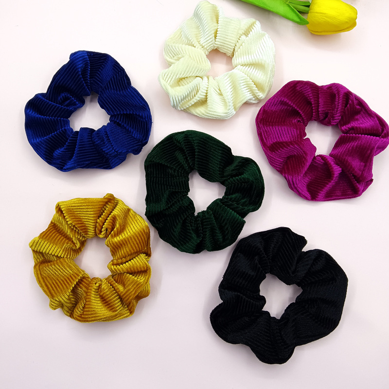 Cross-border European and American solid-color corduroy, simple and cute, internet-famous style, high-elasticity fabric ponytail hair tie and hair accessory