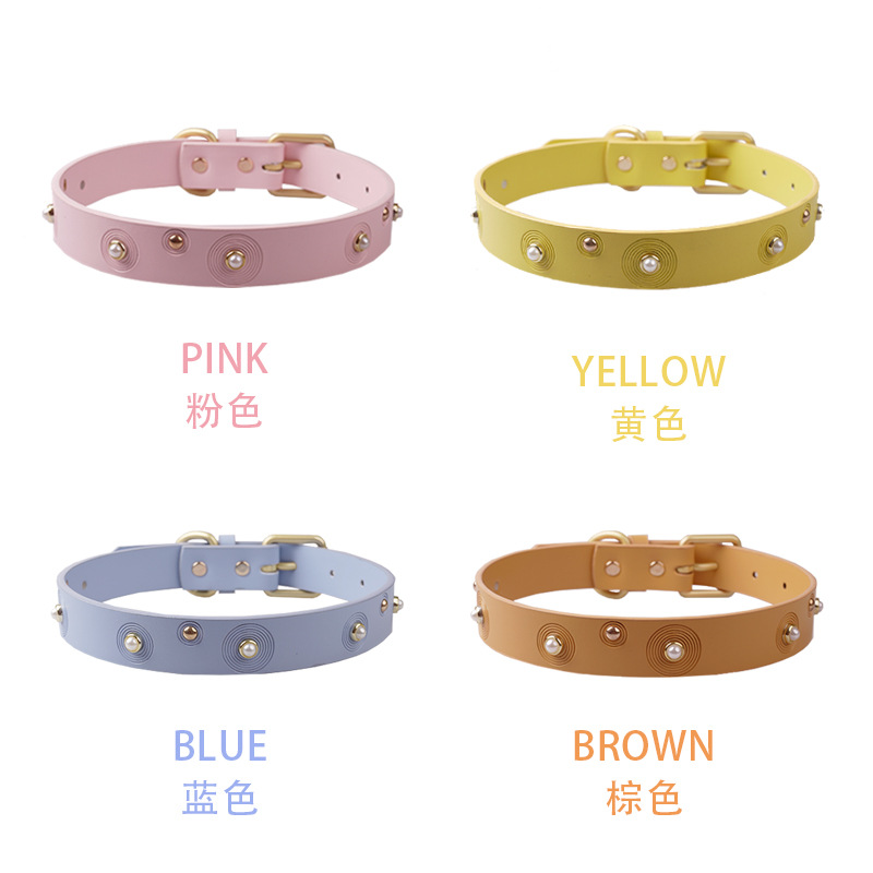 2022 New anti-wandering towing Morandi color exquisite pearl leather collar for medium and large-sized dog outings Item Picture