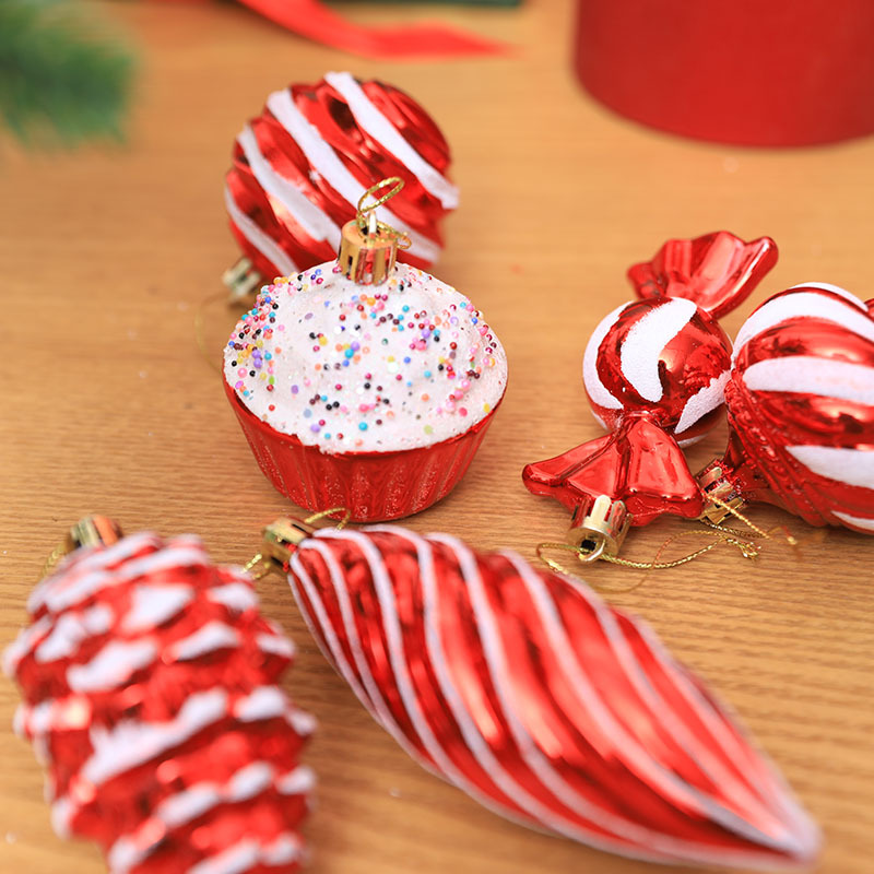New Christmas Ball Special Decorative Small Pendant Plastic Electroplated Painted Red Cane Candy Hex Star Gloves details Picture