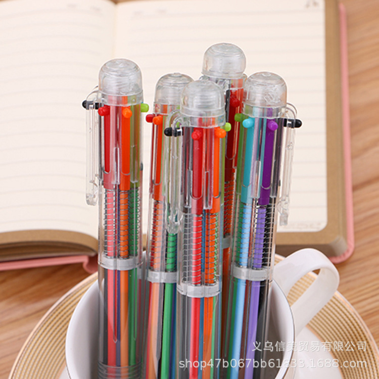 C Creative Transparent 6-color Ballpoint Pen, Cute student stationery, multi-color pen, oil pen, colored Ballpoint pen Factory Direct sales Application Scenario