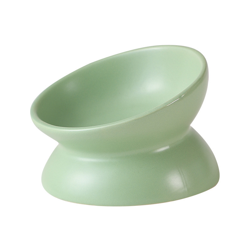 Pet feeding bowl Protect cervical spine Diagonal bowl Simple solid color ceramic put over cute pet bowl Cat bowl Item Picture