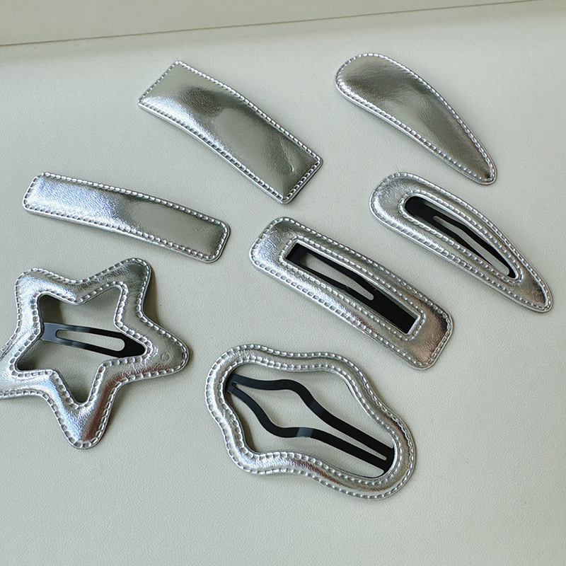 日韩甜酷云朵五角星皮质发夹女手工皮革夹子头饰刘海夹边夹发卡