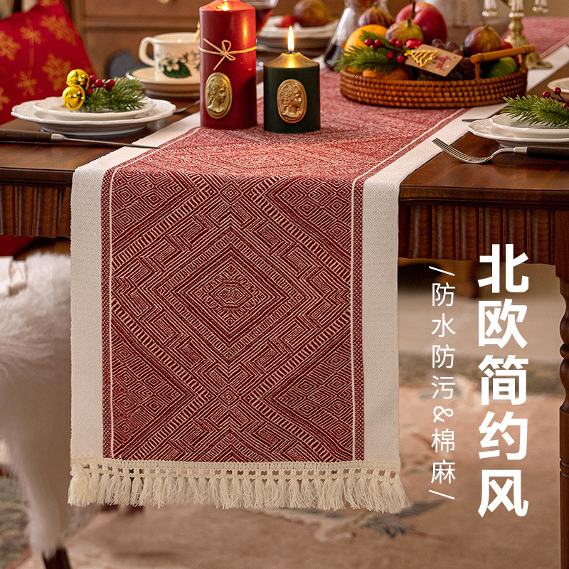 Koyuki 2024 nuevo estilo nórdico de algodón y lino tabla bandera moderna simple elegante moda creativa a prueba de agua bandera de té tabla de mesa mesa de té sensación de atmósfera tabla de tiras larga Application Scenario