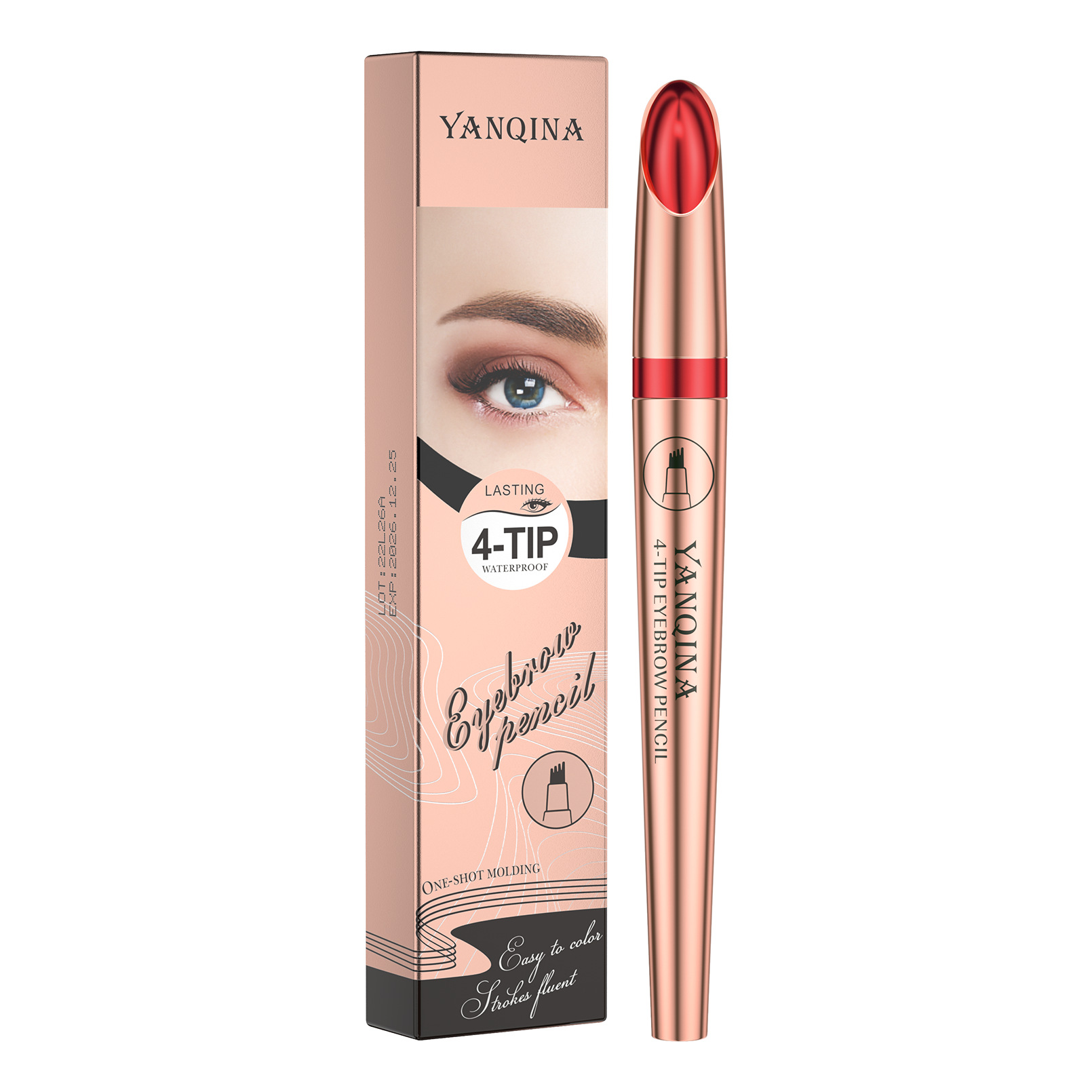 Yanqina Four Fork Liquid Eyebrow Pencil Waterproof And Not Fade Color Is Not Easy To Faint Wild Eyebrow Pencil Cross-Border Makeup Item Picture