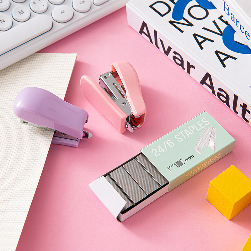 Macaron Se Mi You Stapler Set, small 12-size stapler, stapler needle combination, portable office binding machine Application Scenario