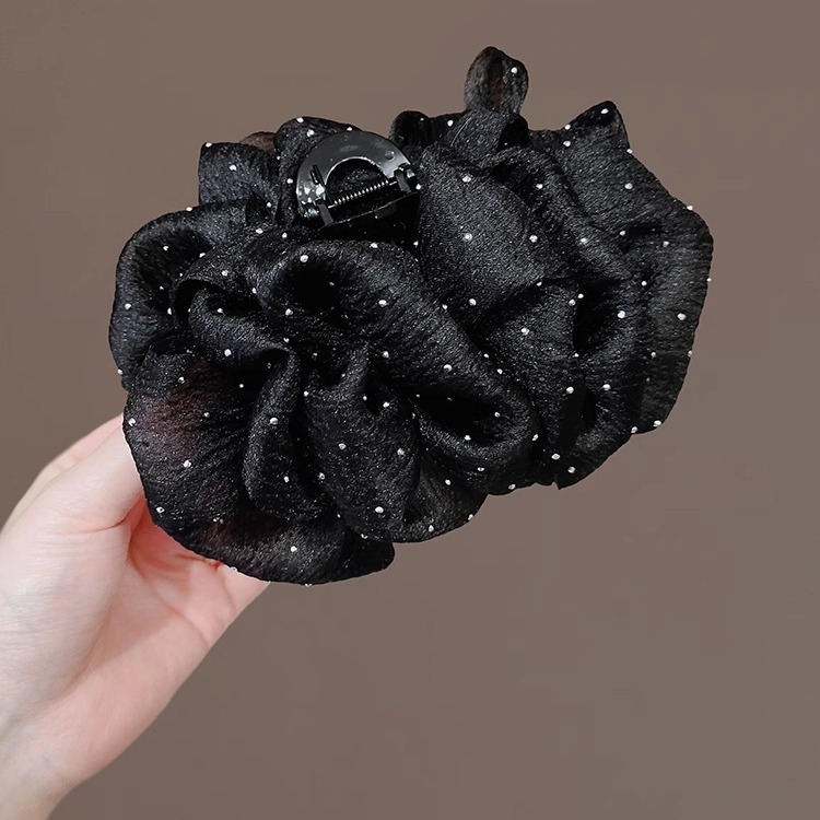 Double Mesh Cloud Bubble Grab Femininity Bow Hairpin Women's High Touch Back Head Shark Clip Headpiece Specification drawing
