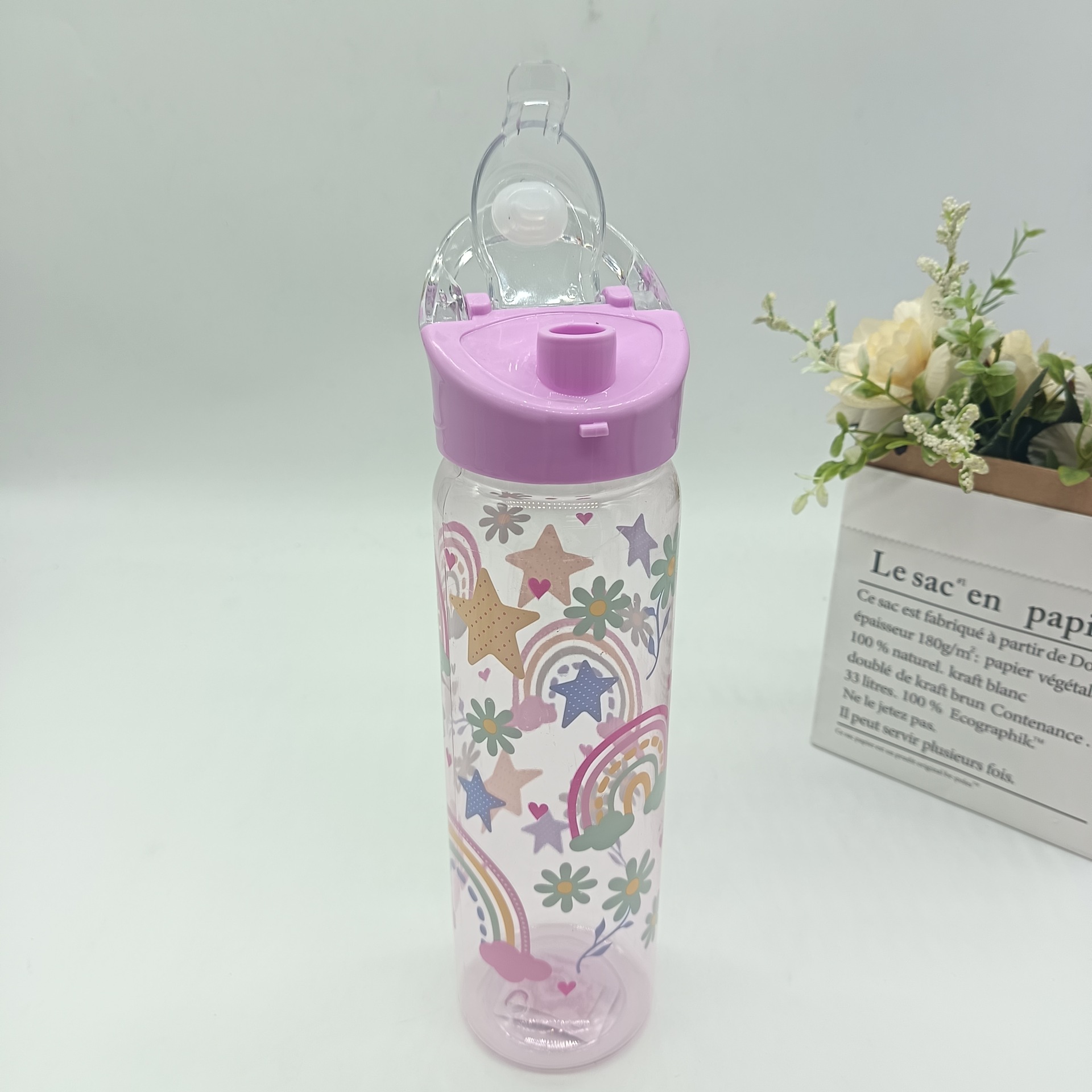 Amazon wholesale summer space cups, large-capacity direct drinking cups, cute and girlish water cups, portable sports water bottles full figure