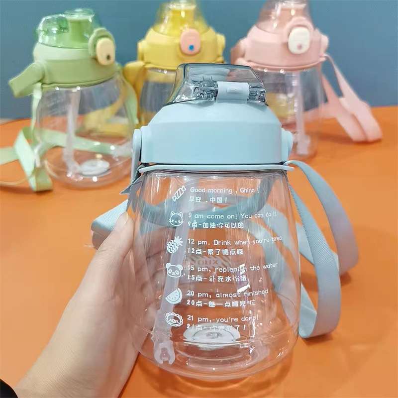 Yinqian 1210ML ton-ton bucket large-capacity plastic water cup, bouncing lid space cup, portable anti-drop sports straw cup for male and female students Specification image