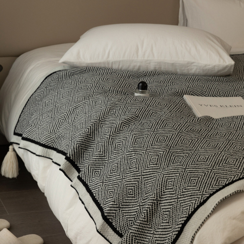 黑白几何针织沙发毯办公室午睡毯子空调盖毯轻奢高级北欧ins风详情图3