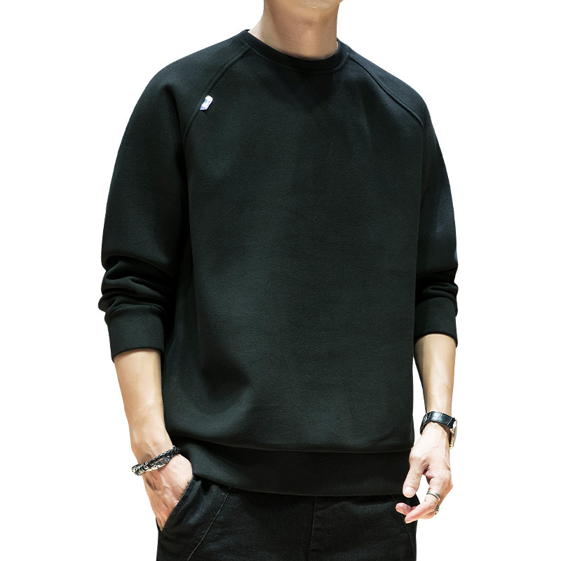 Men's long-sleeved double-sided German fleece sweatshirt for autumn and winter, large-sized thickened top layer, round-neck loose T-shirt base layer Item Picture