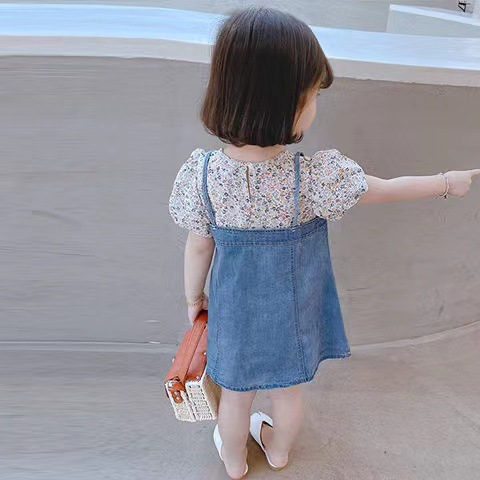 Girls' dress, summer dress, children's denim dress, children's floral princess dress, 2021 summer new style baby girls' dress Application Scenario