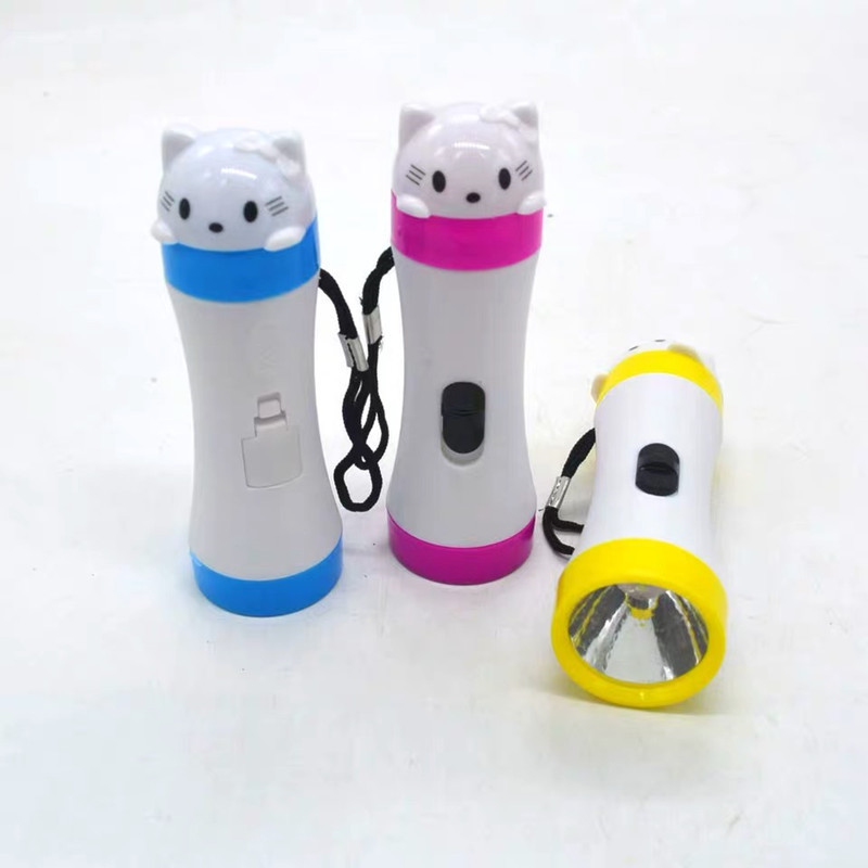 The new fashionable candy-colored kitten head flashlight led plastic small hand flashlight is a best-selling product in the 2-yuan home store details Picture