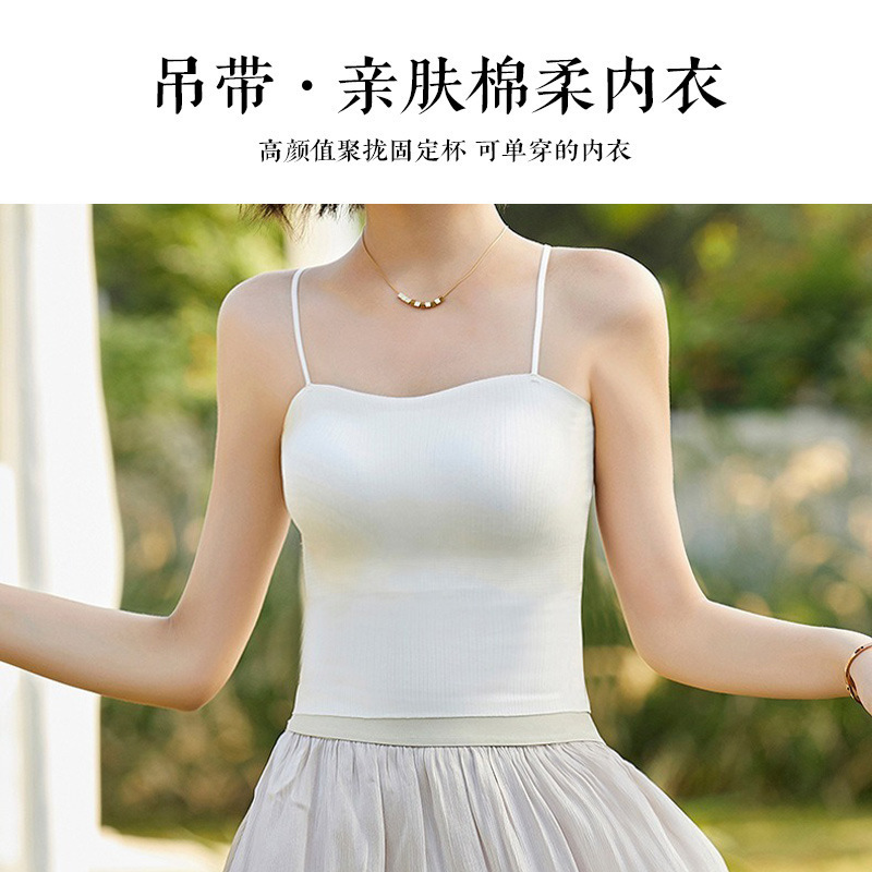 New seamless off-the-shoulder, backless, innerwear and outerwear, with built-in chest pads, strapless, threaded, versatile, double shoulder straps, halter top for women Application Scenario