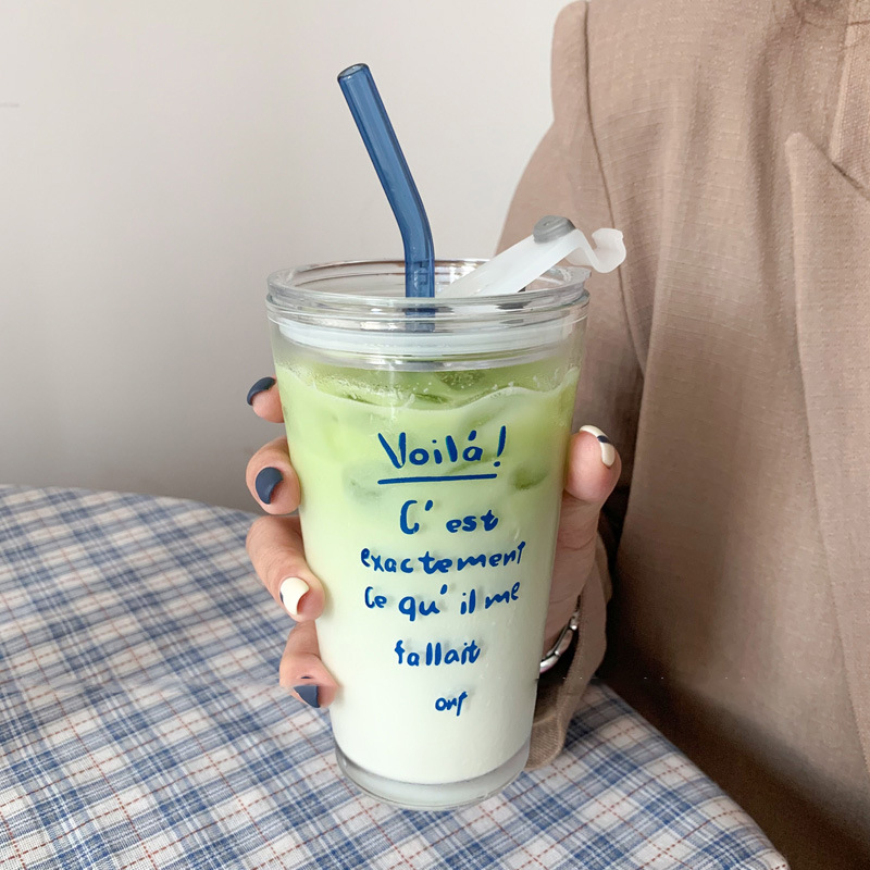 Juice cup, household glass coffee cup, high appearance level, large-capacity glass straw cup