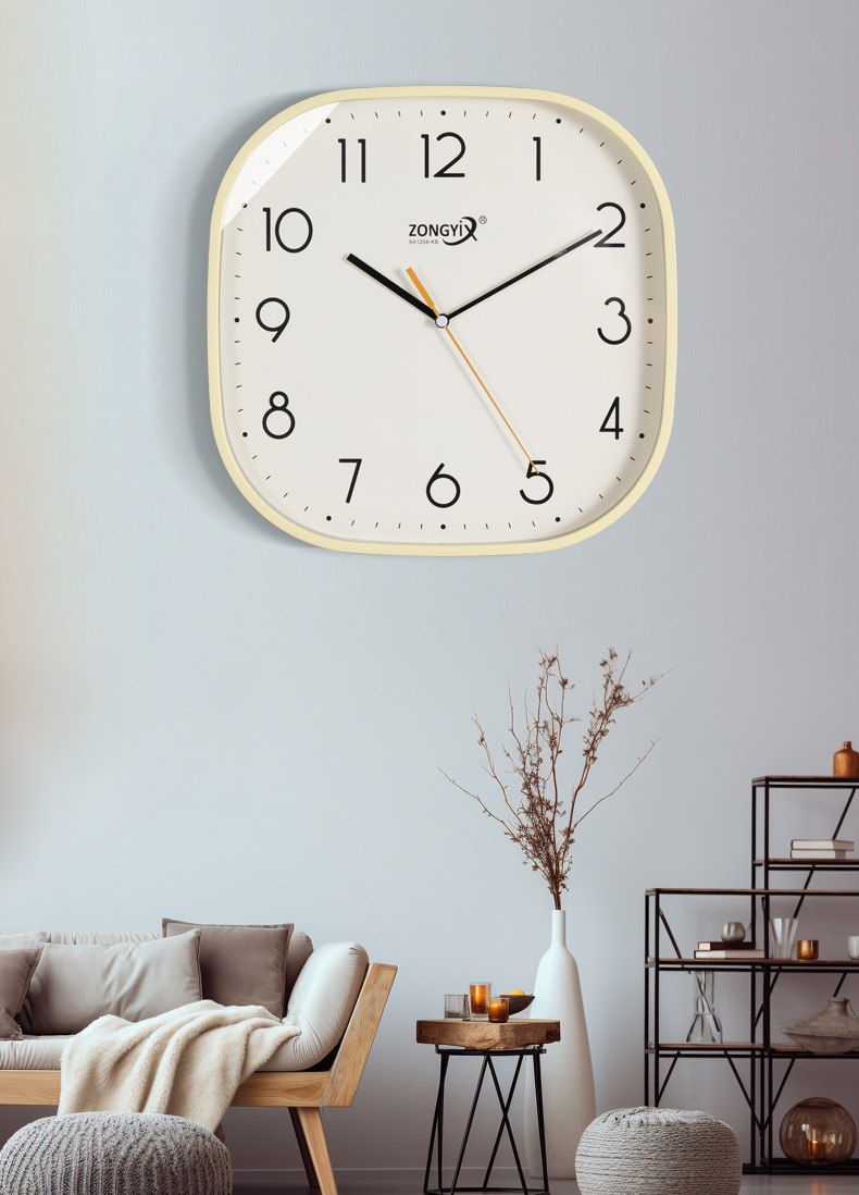 客厅简约方形静音挂钟家用现代卧室钟表家用时钟挂墙表石英电波钟详情15