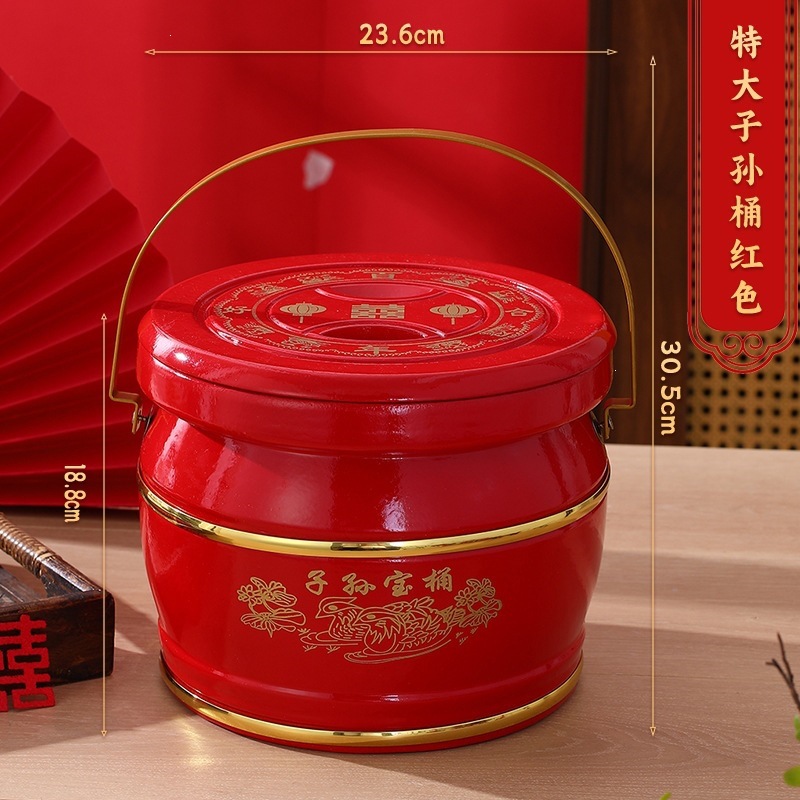 Wedding dowry descendants bucket, large red wooden toilet, descendants treasure bucket, wedding supplies, gathering treasure bucket ornaments Application Scenario