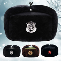Winter windproof warm ear protection thickened military green black leather Lei Feng cap young male security guard duty cotton sports