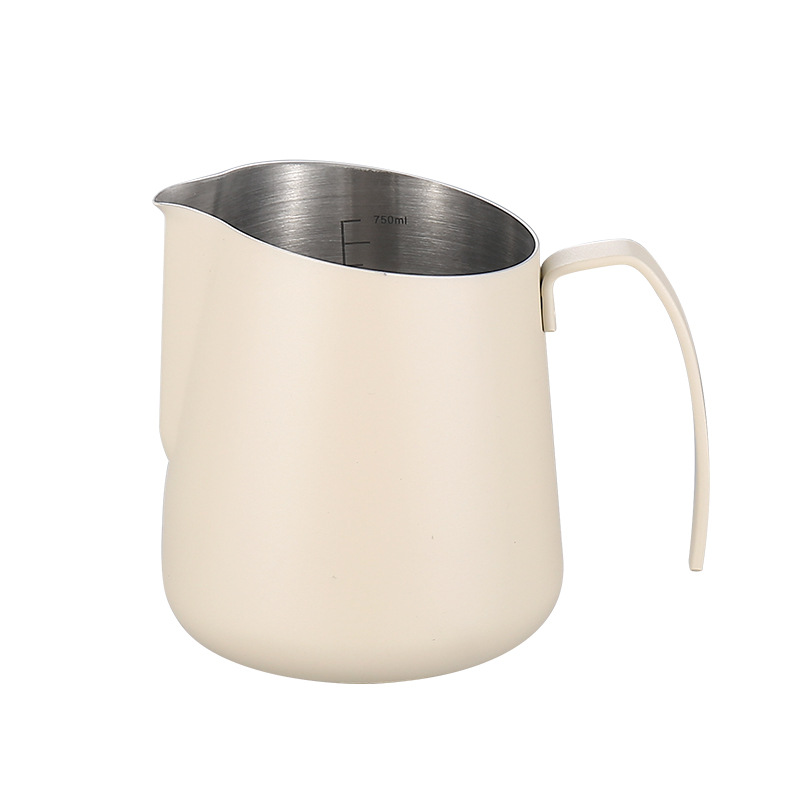 Pointed-mouth latte art jar, coffee latte art cup, Italian fancy milk foam cup, stainless steel milk can, slanted milk jar, stainless steel latte art cup, coffee cup, coffee utensils, coffee supplies, milk foam cup, cappuccino Item Picture