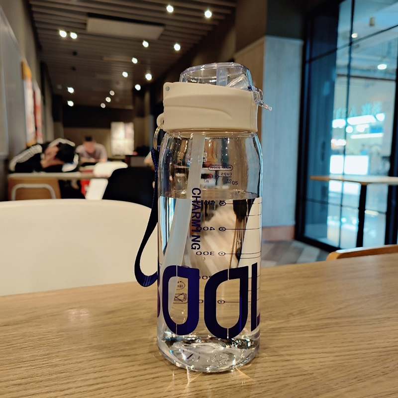 Large-capacity water cup, anti-drop and high-temperature resistant plastic sports space cup, student portable straw, summer graduated cup details Picture