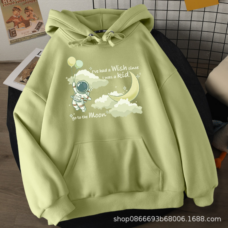 Otoño invierno coreano estilo medio largo mujer capucha capucha versión grande holgado estampado tops de mujer stand de piso en vivo fuentes Application Scenario
