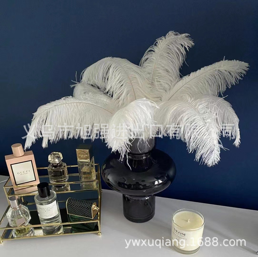 现货白色鸵鸟毛45-50cm装饰羽毛DIY插花婚庆舞台演出鸵鸟羽毛批发