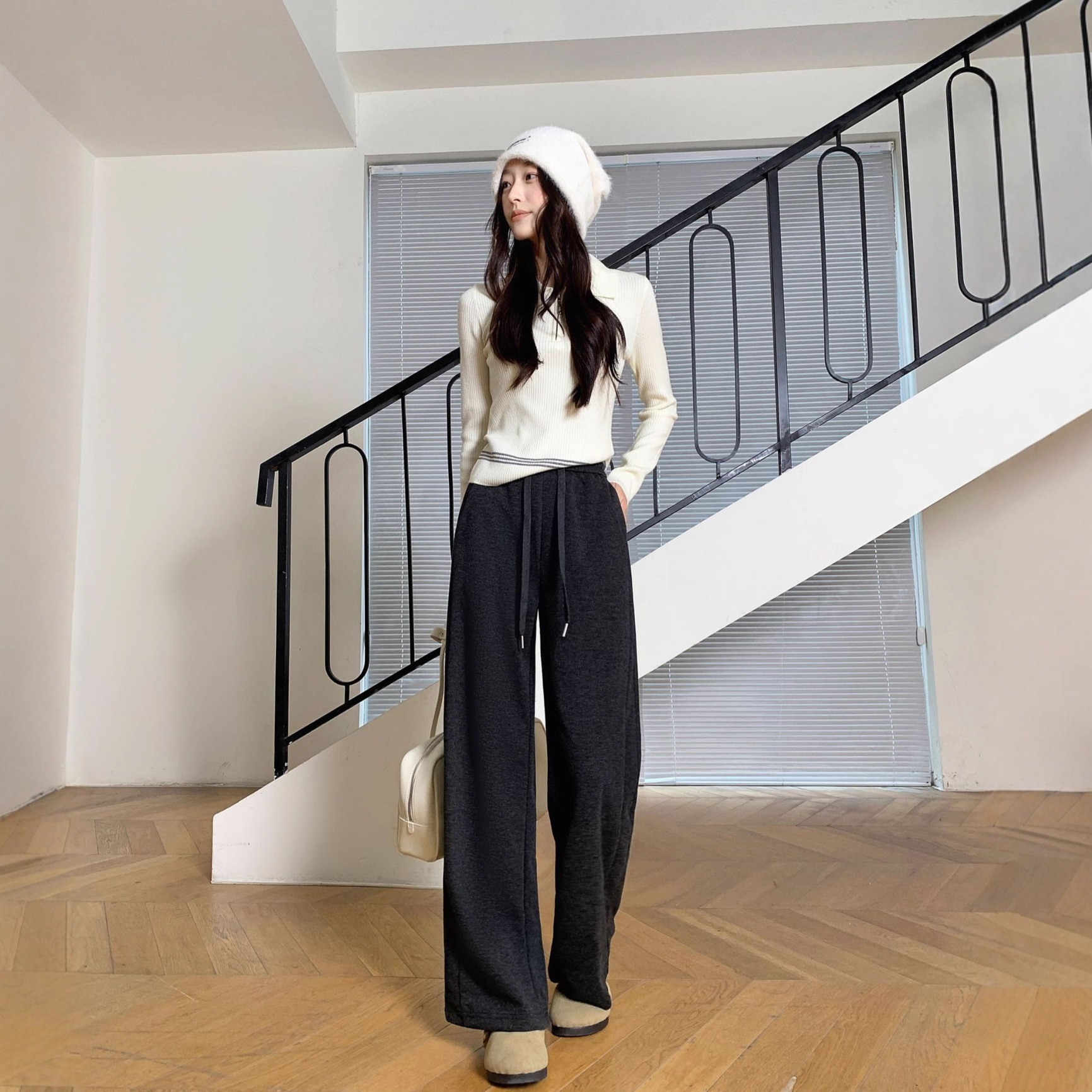 Pantalones casuales amdust acetato de lana otoño invierno 2026 mujer versión estrecha pantalones rectos de pierna ancha pantalones de alta calidad Specification image