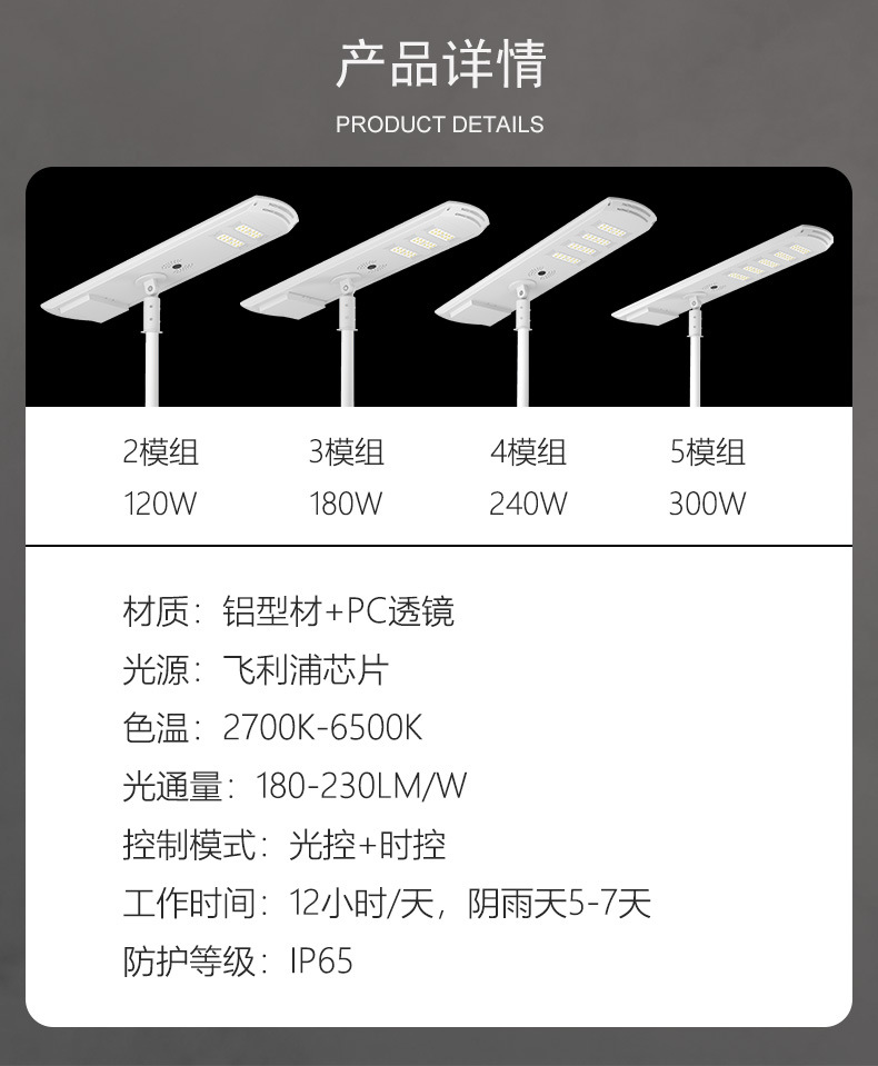 LED Street Solar Light  人体感应小区照明模组一体化太阳能路灯详情12