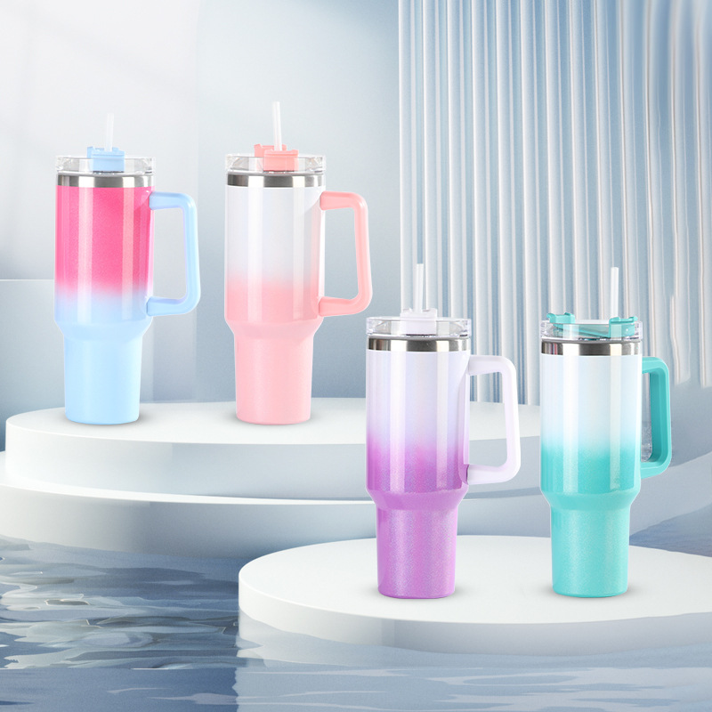 The first-generation gradient rainbow paint insulated cup, large-capacity stainless steel insulated cup, car cup, 30 gradient handle insulated cup