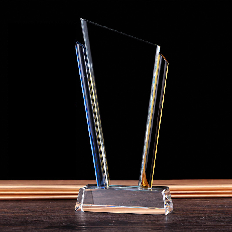 水晶玻璃【双色彩边】水晶奖杯年会奖励比赛活动优秀员工奖杯详情图1