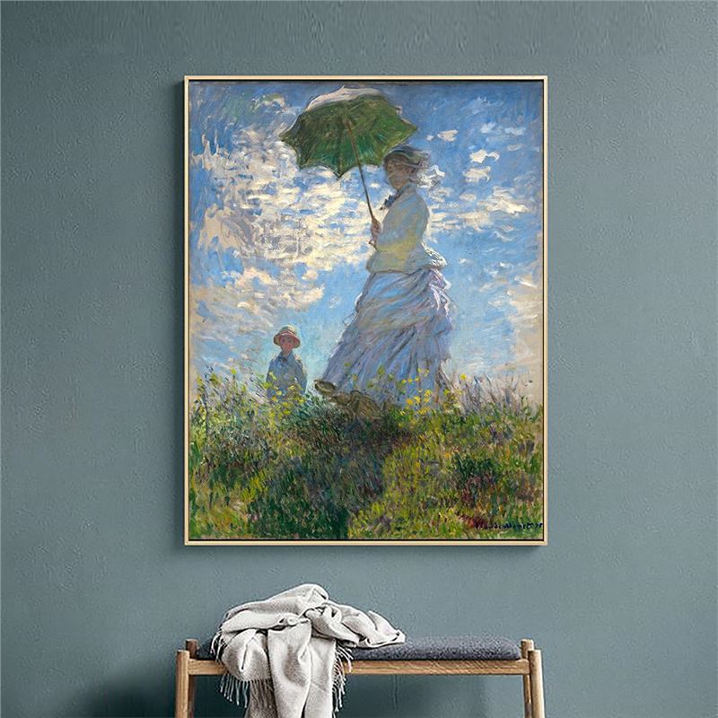 莫奈名画撑伞的女人睡莲花园日出客厅装饰画书房餐厅卧室挂画油画