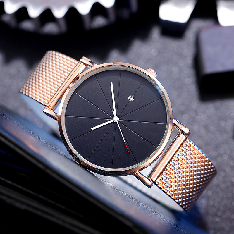 Fashion Temperament Rice Word Line Calendar Rubber Mesh Belt Watch Men's Simple Radium Ray Quartz Wrist Performance Goods Wholesale Specification drawing