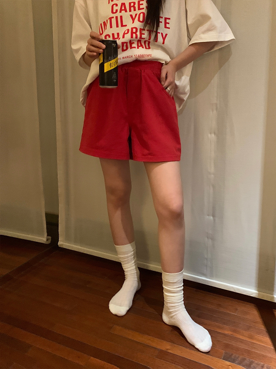 Huang Zheng Candy-Colored Shorts Female 2024 Summer Korean Version Of High-Waisted Wide-Leg Sports Casual Pants 122Kd1222 Specification drawing