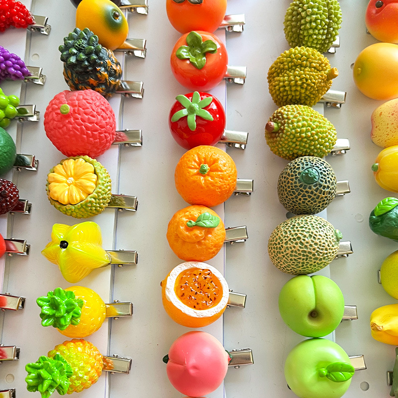 创意仿真水果发夹食玩草莓榴莲石榴发卡可爱树脂边夹趣味桃子发饰详情25