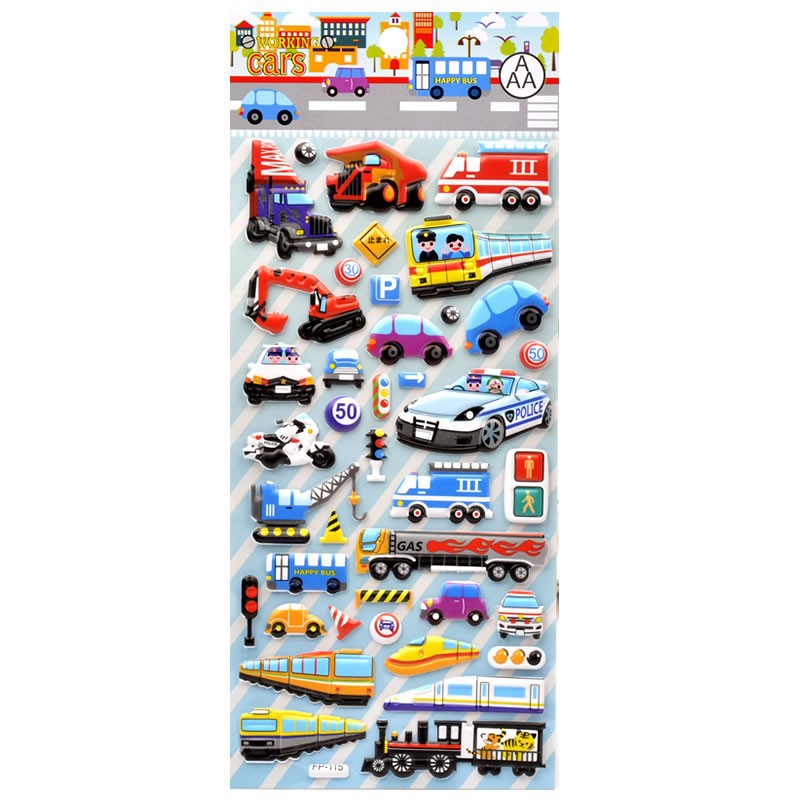 Children's toys, transportation vehicles, engineering vehicles, cars, 3D bubble stickers, kindergarten boys, reward stickers Specification image